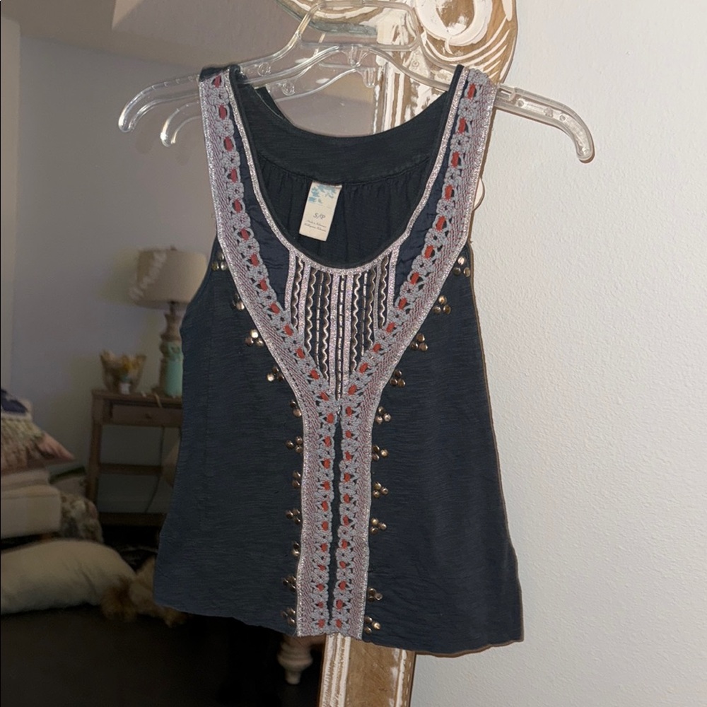 Embellished Gray Tank Top with Intricate Design